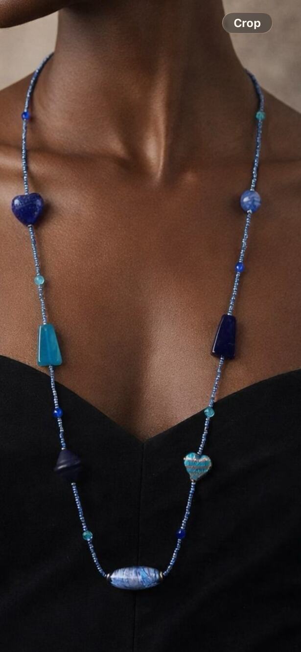 Vintage Italian Perrini Blue Moreno Glass Bead Necklace 34” Signed $58